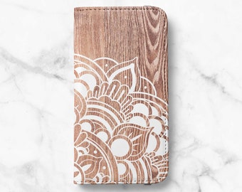 Mandala Wood Print iPhone 12 Wallet iPhone 11 Wallet iPhone SE Wallet iPhone XR Wallet iPhone 8 Wallet iPhone XS Wallet iPhone 8 Plus