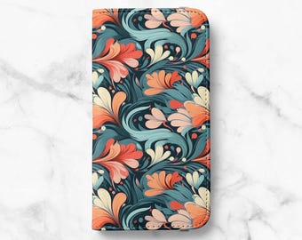 Swirl Florals Wallet Phone Case for Samsung Galaxy S26, S25, S24 Ultra, S23 Plus, S22, S21, S20 - Faux Leather Folio Flip Cover