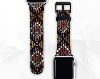 Tribal Aztec Faux Leather Band for Apple Watch - Sizes 38mm 40mm 42mm 44mm - Apple Watch Band Series 3 4 5 6 7 8 SE