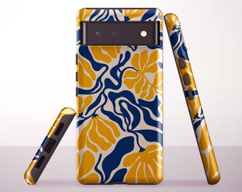 Blue Yellow Floral Phone Case for Google Pixel 10 Pro XL, 9a, 8 Pro, 8a, 7a, 6 Pro - Samsung & iPhone Models