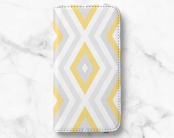 Yellow Geometric Wallet Phone Case for Samsung Galaxy S26, S25, S24 Ultra, S23 Plus, S22, S21, S20 - Faux Leather Folio Flip Cover