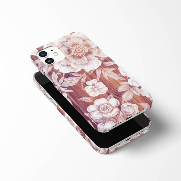 Coque claire à imprimé bois floral pour iPhone 15, 14 Pro, 13 Pro, 12, 11, coque de téléphone pour Samsung S23, S22, S21, coque de téléphone portable pour Pixel 7, 6, 5