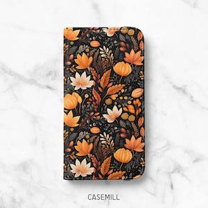 Fall Floral Wallet Phone Case for Samsung Galaxy S26, S25, S24 Ultra, S23 Plus, S22, S21, S20 - Faux Leather Folio Flip Cover