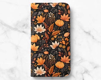 Fall Floral Wallet Phone Case for Samsung Galaxy S26, S25, S24 Ultra, S23 Plus, S22, S21, S20 - Faux Leather Folio Flip Cover