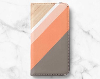 Orange Geometric Wallet Phone Case for Samsung Galaxy S26, S25, S24 Ultra, S23 Plus, S22, S21, S20 - Faux Leather Folio Flip Cover