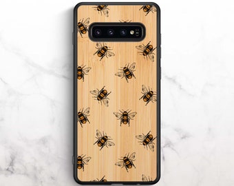 Real Bamboo Case For Samsung Galaxy S10, Samsung Galaxy S9, Samsung Galaxy S10 Plus, Samsung Galaxy S9 Plus, Real Wood Case, Bee Print