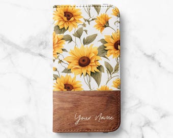 Sunflower Personalized Wallet Case for iPhone 18 Pro, 17, 16 Pro Max, 16e, 15 Plus, 14 Pro, 13 - Samsung S26, S25, S24, S23 Ultra