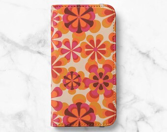Groovy 70s Faux Leather Wallet Case for iPhone 18 Pro, 17, 16 Pro Max, 16e, 15 Plus, 14 Pro, 13 Mini - Samsung S26, S25, S24, S23 Ultra