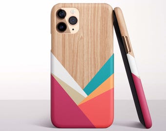 Geometric Wood Print Phone Case for iPhone 17, 16 Pro Max, 16e, 15 Plus, 14 Pro, 13 Mini, 12, 11 - MagSafe, Samsung & Pixel Models