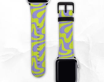 Y2K Wave Faux Leather Band for Apple Watch - Sizes 38mm 40mm 42mm 44mm - Apple Watch Band Series 3 4 5 6 7 8 SE