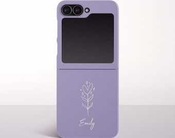 Lilac Floral Heart Personalized Phone Case for Samsung Galaxy Z Flip 7, 6/7 FE, 5, 4, 3 Models