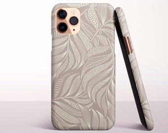 Neutral Abstract Leaves Phone Case for iPhone 17e, 16 Pro Max, 16e, 15 Plus, 14 Pro, 13 Mini, 12, 11 - MagSafe, Samsung & Pixel Models