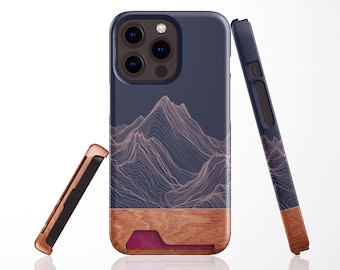 Mountain Line Card Holder Phone Case for iPhone 17, 16 Pro Max, 15 Plus, 14 Pro, 13 Mini, Samsung S22, S21 Ultra, Card Slot Case
