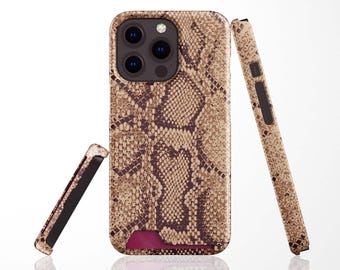 Snakeskin Print Card Holder Phone Case for iPhone 18 Pro, 17, 16 Pro Max, 15 Plus, 14 Pro, 13 Mini, Samsung S22, S21 Ultra, Card Slot Case