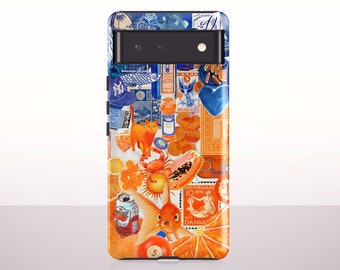 Blue Orange Collage Phone Case For Pixel 8 Pro, Pixel 8, Pixel 7, Pixel 6 Pro, Pixel 6, Pixel 5, 4A, 4, 3A, 3