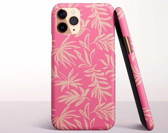 Pink Tropical Leaf Phone Case for iPhone 17e, 16 Pro Max, 16e, 15 Plus, 14 Pro, 13 Mini, 12, 11 - MagSafe, Samsung & Pixel Models