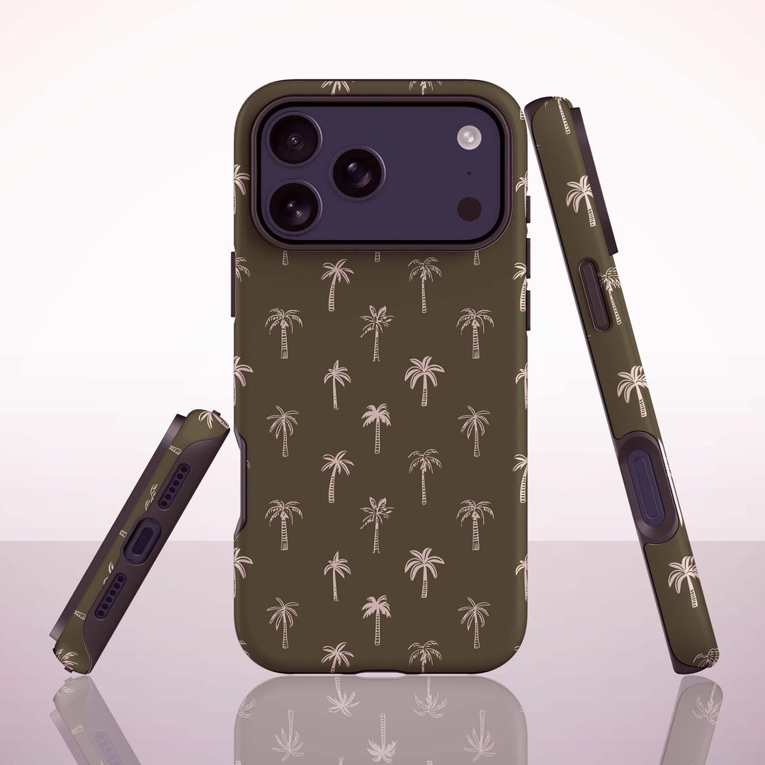 Minimal Palm Tree Pattern Phone Case for iPhone 17, 16 Pro Max, 16e, 15 ...
