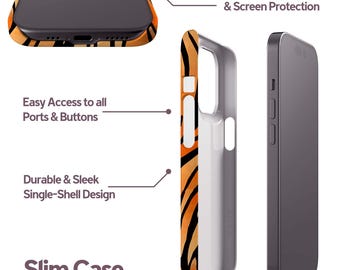 Tiger Print Phone Case for iPhone 17, 16 Pro Max, 16e, 15 Plus, 14