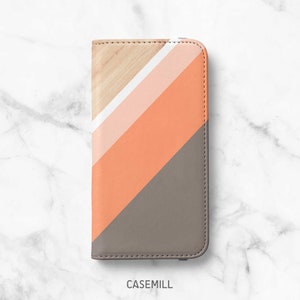 Custodia a portafoglio geometrica arancione per Samsung Galaxy: S25, S24, S23, S22, S21, S20