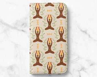 Yoga Boho Faux Leather Wallet Case for iPhone 18 Pro, 17, 16 Pro Max, 16e, 15 Plus, 14 Pro, 13 Mini - Samsung S26, S25, S24, S23 Ultra