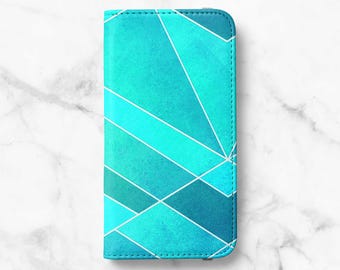 Geometric Wallet Phone Case for iPhone 18 Pro, 17, 16 Pro Max, 15 Plus, 14 Pro, 13 Mini, 12, 11 - Faux Leather Folio Flip Cover