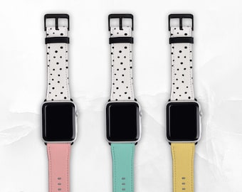 Pastel Polka Dot Faux Leather Band for Apple Watch - Sizes 38mm 40mm 42mm 44mm - Apple Watch Band Series 3 4 5 6 7 8 SE