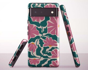 Pink Green Floral Phone Case for Google Pixel 10 Pro XL, 9a, 8 Pro, 8a, 7a, 6 Pro - Samsung & iPhone Models