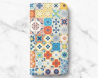 Moroccan Tile Folio Wallet Case For Samsung Galaxy S21, S21 Plus, S21 Ultra, S20, S20 Ultra, S10, S10 Plus, S9, S9 Plus, S8, S8 Plus.