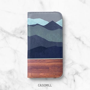 Étui à rabat à imprimé bois de montagne pour iPhone 14, 14 Plus, 14 Pro, 13 Mini, 13 Pro, 12 Pro Max, 12 Pro, 11, 11 Pro Max, SE, XR, XS, 8, 8 Plus