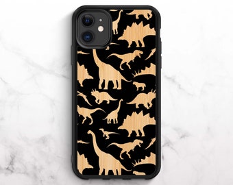 Real Wood iPhone 12 Case iPhone 11 Case Bamboo iPhone XR Case iPhone 8 Case iPhone 11 Pro Case iPhone XS Case iPhone SE Case Dinosaur Print