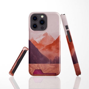 Misty Mountain Card-hoesje voor iPhone 15 Pro, 14 Plus, 13 Mini, 13 Pro Max Kaartsleufhoesje voor Samsung S22 Plus, S22 Ultra, S21 Kaarthouder