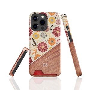 Étui porte-cartes personnalisé à fleurs pour iPhone 14 Pro, 14 Plus, 13 Mini, 13 Pro Max avec emplacement pour carte pour Samsung S22, S22 Plus, S21 Ultra, S21