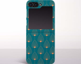 Türkise Art Deco Handyhülle für Samsung Galaxy Z Flip 7, 6/7 FE, 5, 4, 3 Modelle