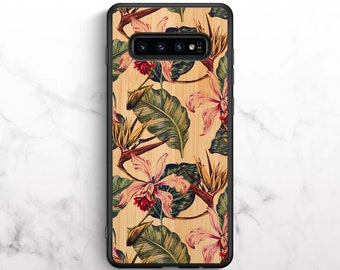 Real Bamboo Case For Samsung Galaxy S10, Samsung Galaxy S9, Samsung Galaxy S10 Plus, Samsung Galaxy S9 Plus, Real Wood Case, Tropical Print