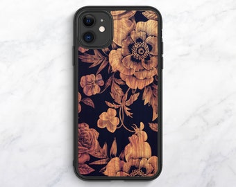 Wood Floral Case for iPhone 14, 14 Plus, 13 Mini, 12 Pro Max, SE, XR, Case for Samsung S22, S22 Plus, S21 Ultra, S20, Pixel 7 Pro, 6a, 6