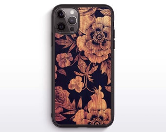 Wood Floral Case for iPhone 14, 14 Plus, 13 Mini, 12 Pro Max, SE, XR, Case for Samsung S22, S22 Plus, S21 Ultra, S20, Pixel 7 Pro, 6a, 6