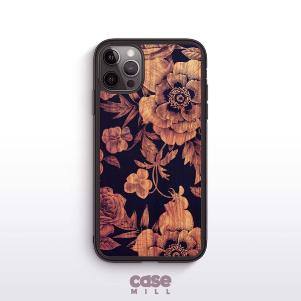 Wood Floral Case for iPhone 14, 14 Plus, 13 Mini, 12 Pro Max, SE, XR, Case for Samsung S22, S22 Plus, S21 Ultra, S20, Pixel 7 Pro, 6a, 6
