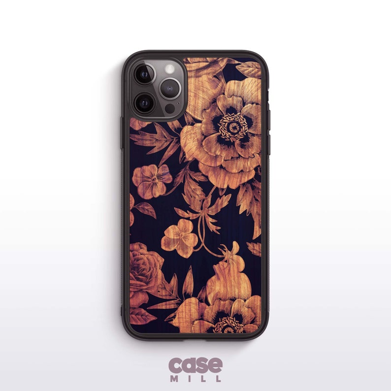 Wood Floral Case for iPhone 14, 14 Plus, 13 Mini, 12 Pro Max, SE, XR, Case for Samsung S22, S22 Plus, S21 Ultra, S20, Pixel 7 Pro, 6a, 6 image 1