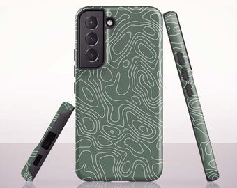 Green Topographic Contour Phone Case for Samsung Galaxy S26, S25, S24 Plus, S23 Ultra, S21 FE, S20 - A73, A57, A37, A26, A17