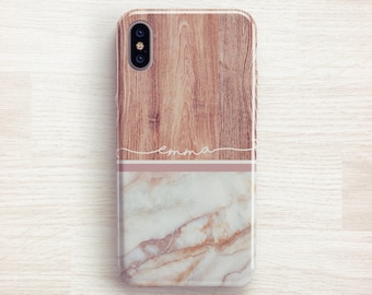 Wood Marble Personalised Case for iPhone 15, 14 Pro, 13 Pro, 12, 11, Phone Case for Samsung S23, S22, S21, Cell Phone Case for Pixel 7, 6, 5