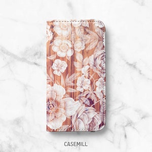 Wood Print Floral Wallet Case for iPhone 14, 14 Plus, 14 Pro, 13 Mini, 13 Pro, 12 Pro Max, 12 Pro, 11, 11 Pro Max, SE, XR, XS, 8, 8 Plus