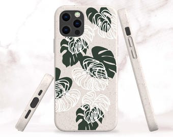 Monstera Leaf Biodegradable Phone Case for iPhone 17, Air, 16 Pro Max, 15 Plus, 14 Pro, 13 Mini, 12, 11 - Samsung S25, S24 Ultra, S23 Plus