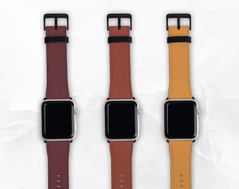Block Colour Faux Leather Band for Apple Watch - Sizes 38mm 40mm 42mm 44mm - Apple Watch Band Series 3 4 5 6 7 8 SE