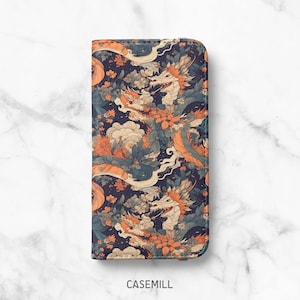 Dragon Floral Wallet Phone Case for Samsung Galaxy S26, S25, S24 Ultra, S23 Plus, S22, S21, S20 - Faux Leather Folio Flip Cover