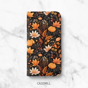 Funda tipo cartera con estampado floral otoñal para iPhone 14, 14 Plus, 14 Pro, 13 Mini, 13 Pro, 12 Pro Max, 12 Pro, 11, 11 Pro Max, SE, XR, XS, 8, 8 Plus
