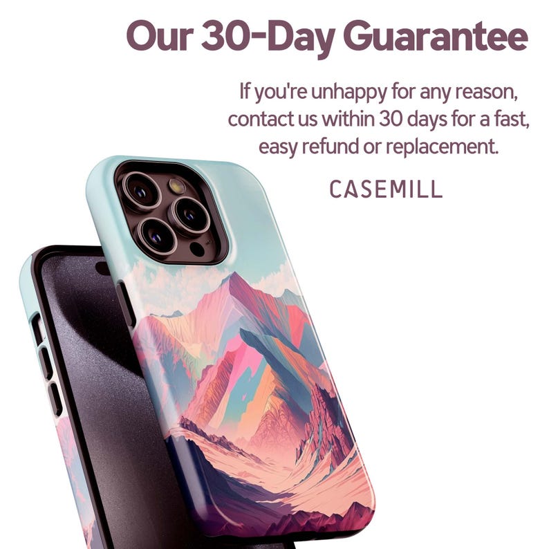 a phone case with a mountain landscape design.