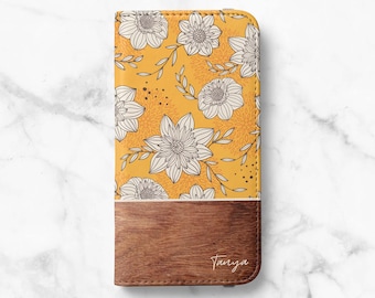 Personalized Floral Faux Leather Wallet Case for iPhone 17, 16 Pro Max, 16e, 15 Plus, 14 Pro, 13 Mini, 12 - Samsung S26, S25, S24, S23 Ultra