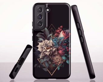 Dark Floral Geometric Phone Case for Samsung Galaxy S26, S25, S24 Plus, S23 Ultra, S21 FE, S20 - A73, A57, A37, A26, A17