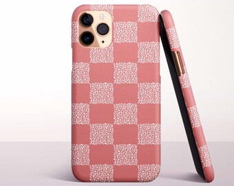 Pink Pebble Checkered Phone Case for iPhone 17, 16 Pro Max, 16e, 15 Plus, 14 Pro, 13 Mini, 12, 11 - MagSafe, Samsung & Pixel Models