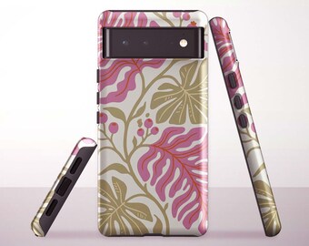 Pink Botanical Leaves Phone Case for Google Pixel 10 Pro XL, 9a, 8 Pro, 8a, 7a, 6 Pro - Samsung & iPhone Models